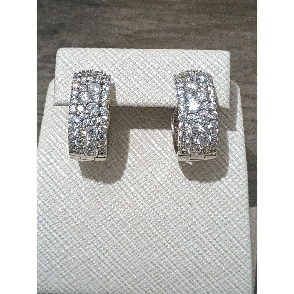Openwork Sterling Silver 925 Cubic Zirconia Reversible Hoop Earrings